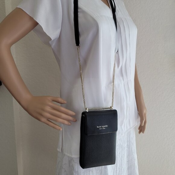 KATE SPADE Bradley North/South Pebbled Leather Phone Crossbody- Black color 🎈⭐ - Picture 16 of 16
